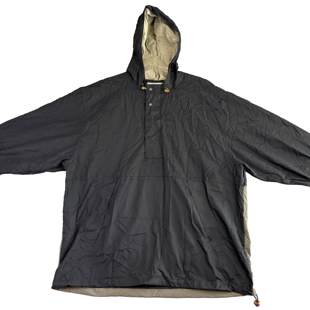Cutter & Buck Men's XL Pullover Anorak Hooded‎ Golf Jacket Black Beige Outdoor